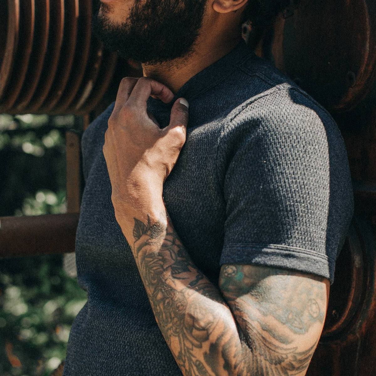 The Heavy Bag Waffle Short Sleeve in Deep Ocean
