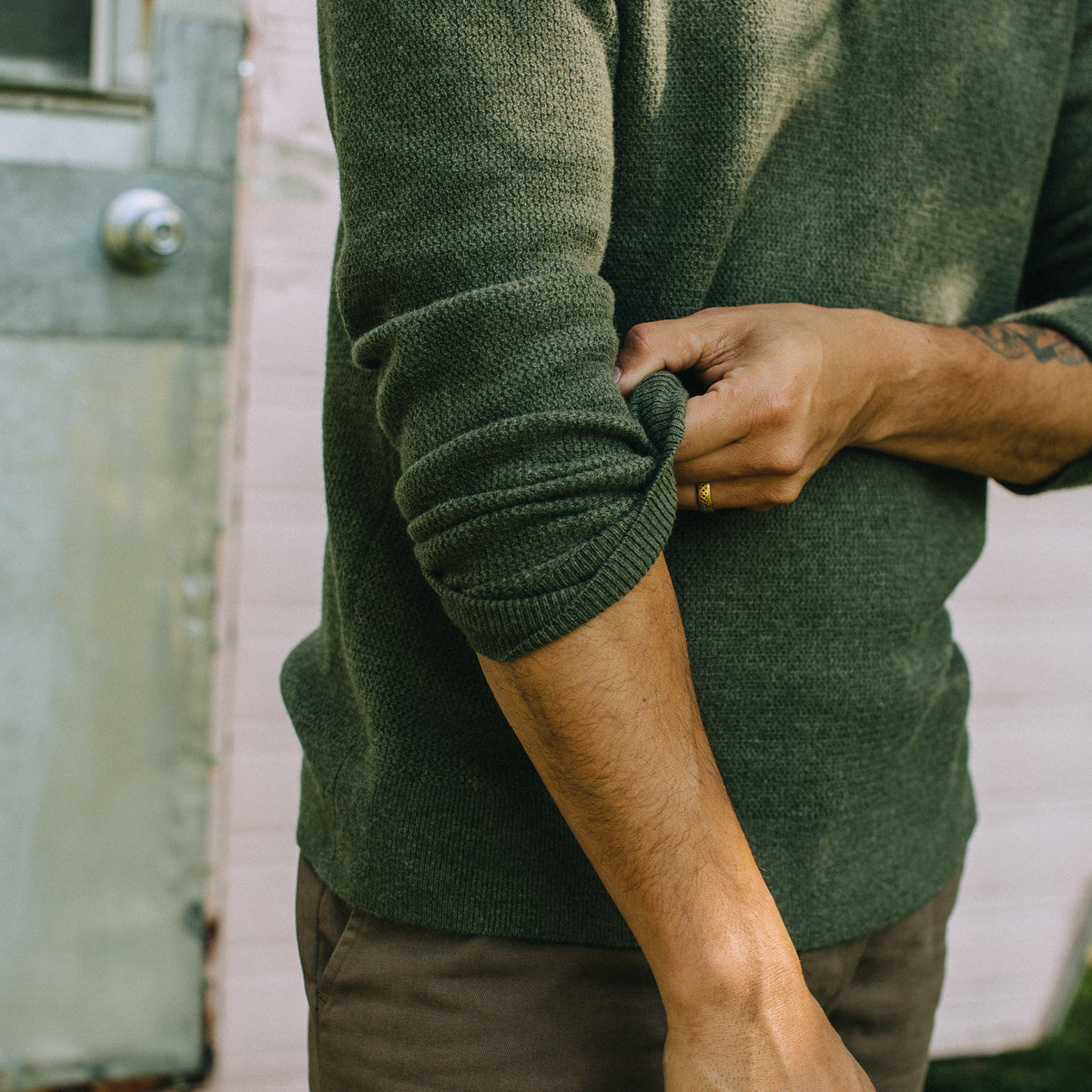 The Hudson Sweater in Heather Green
