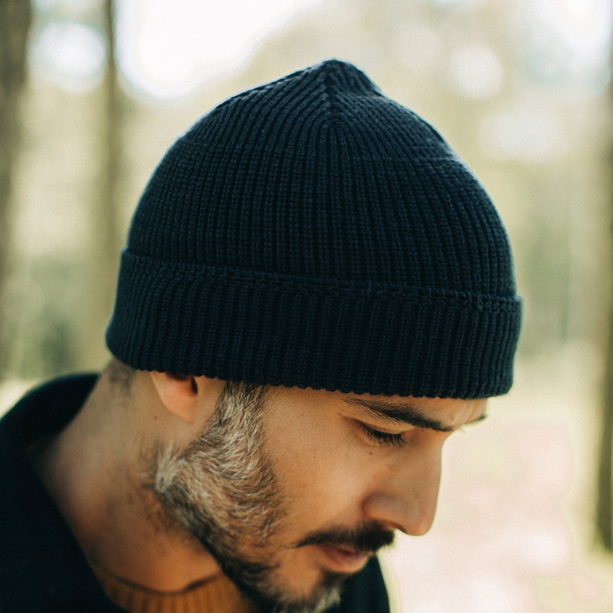 The Rib Beanie in Heather Navy