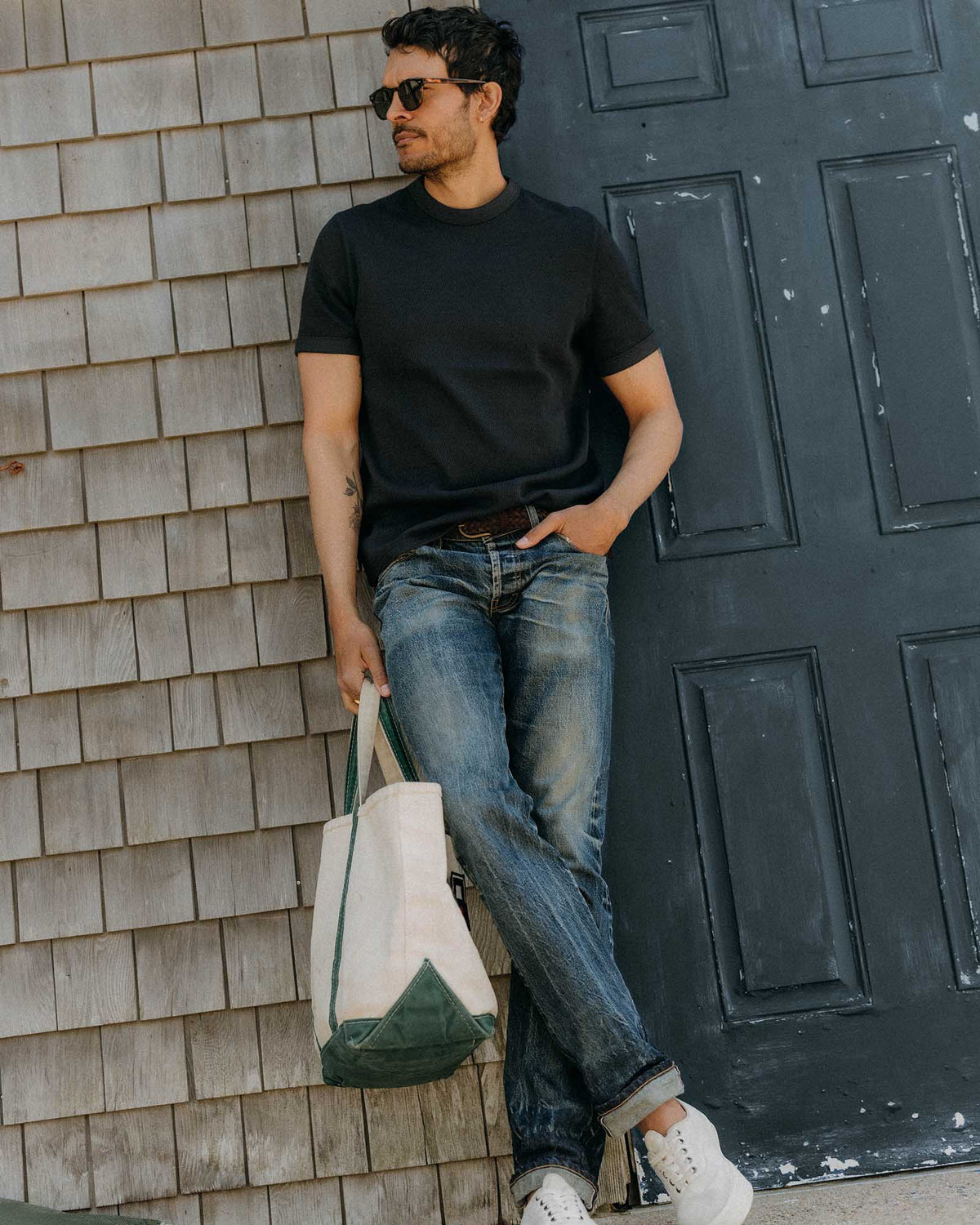 The Organic Cotton Short Sleeve Crew in Dark Navy Waffle