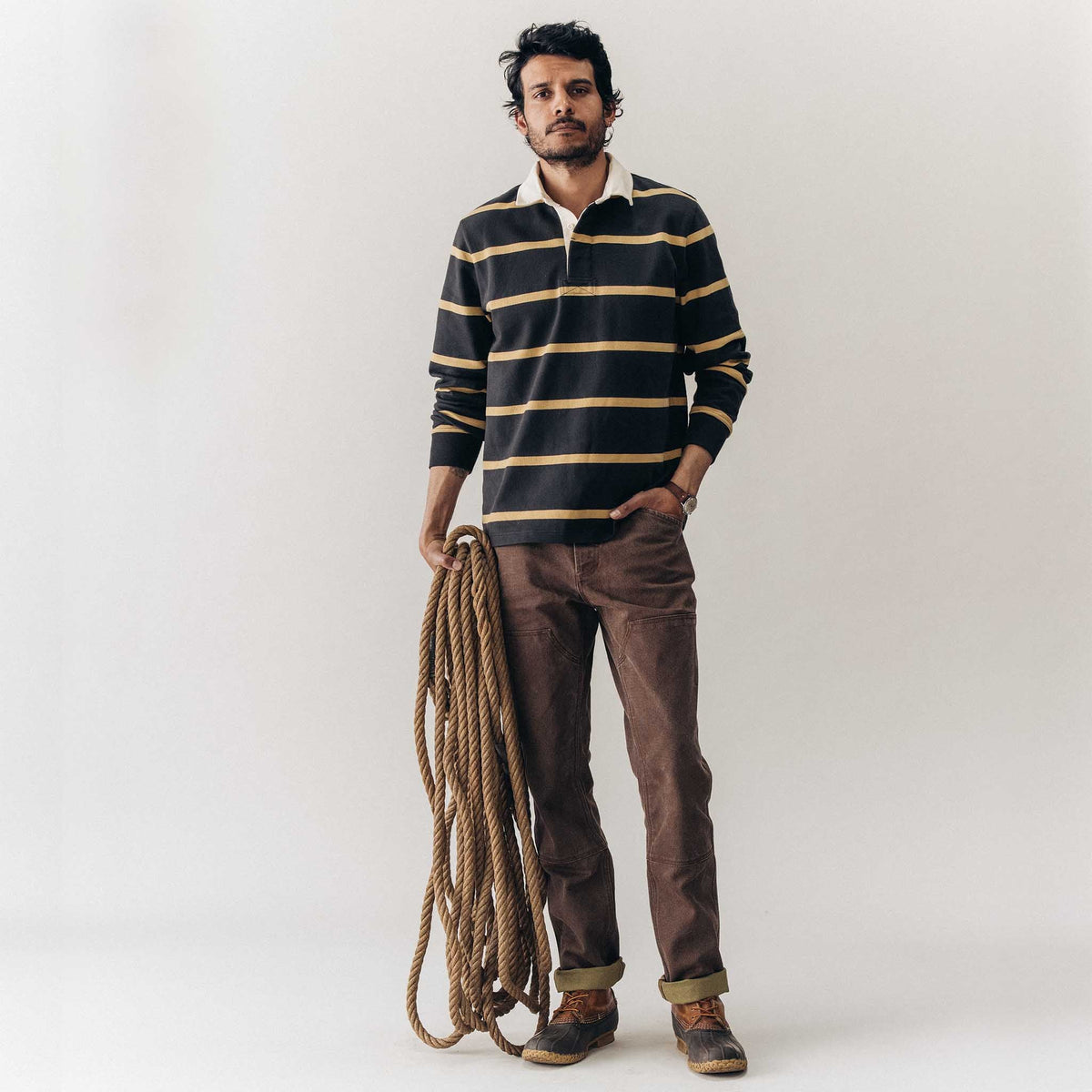 The Rugby Shirt in Faded Black Stripe