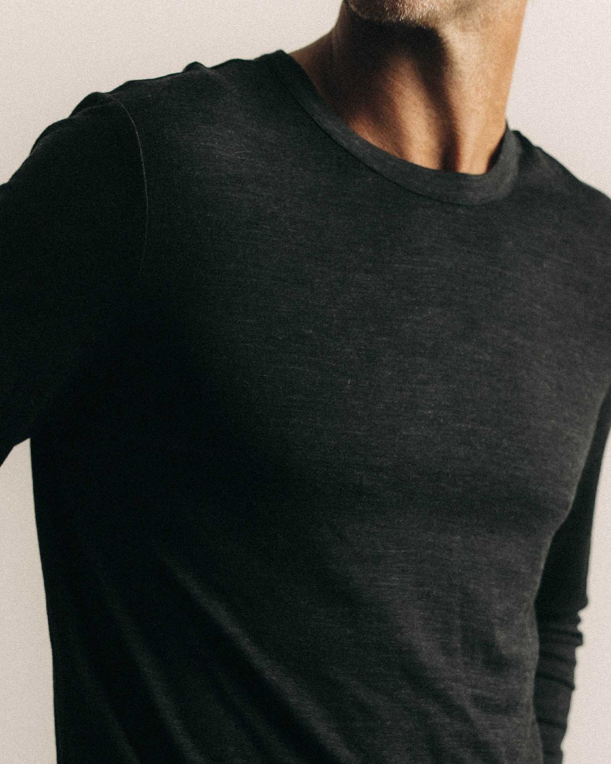 The Merino Long Sleeve Tee in Heather Black