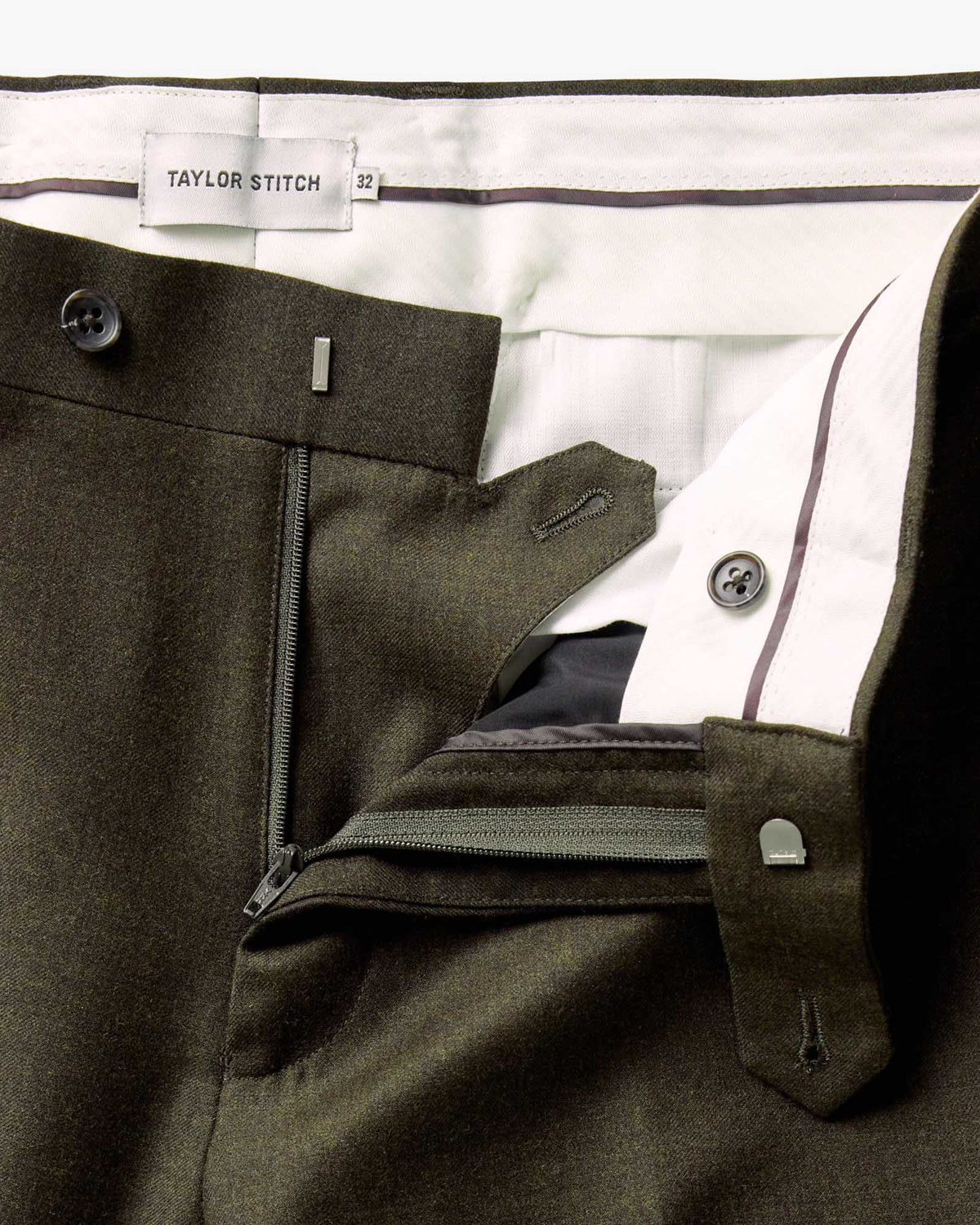 The Stevens Trouser in Black Olive Wool Flannel