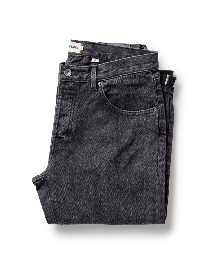 The Slim Jean in Washed Black Organic Slub Selvedge