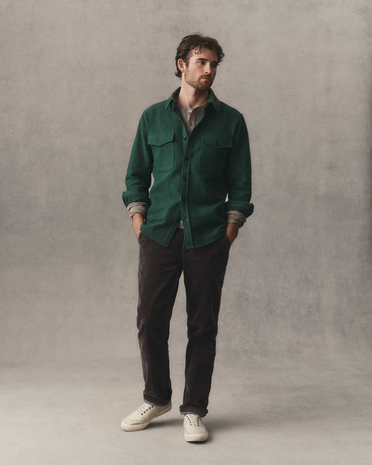 The Maritime Shirt Jacket in Dark Forest Moleskin Twill