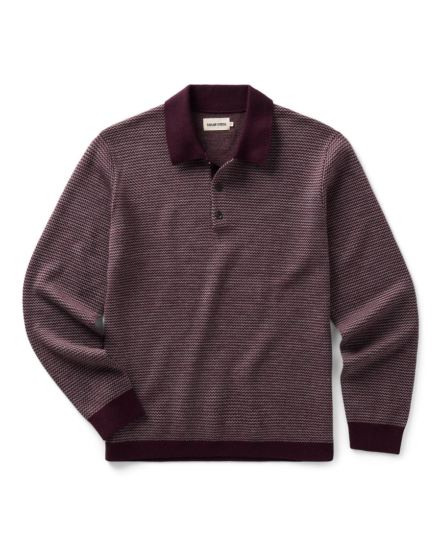 The Newton Sweater Polo in Burgundy Birdseye Merino