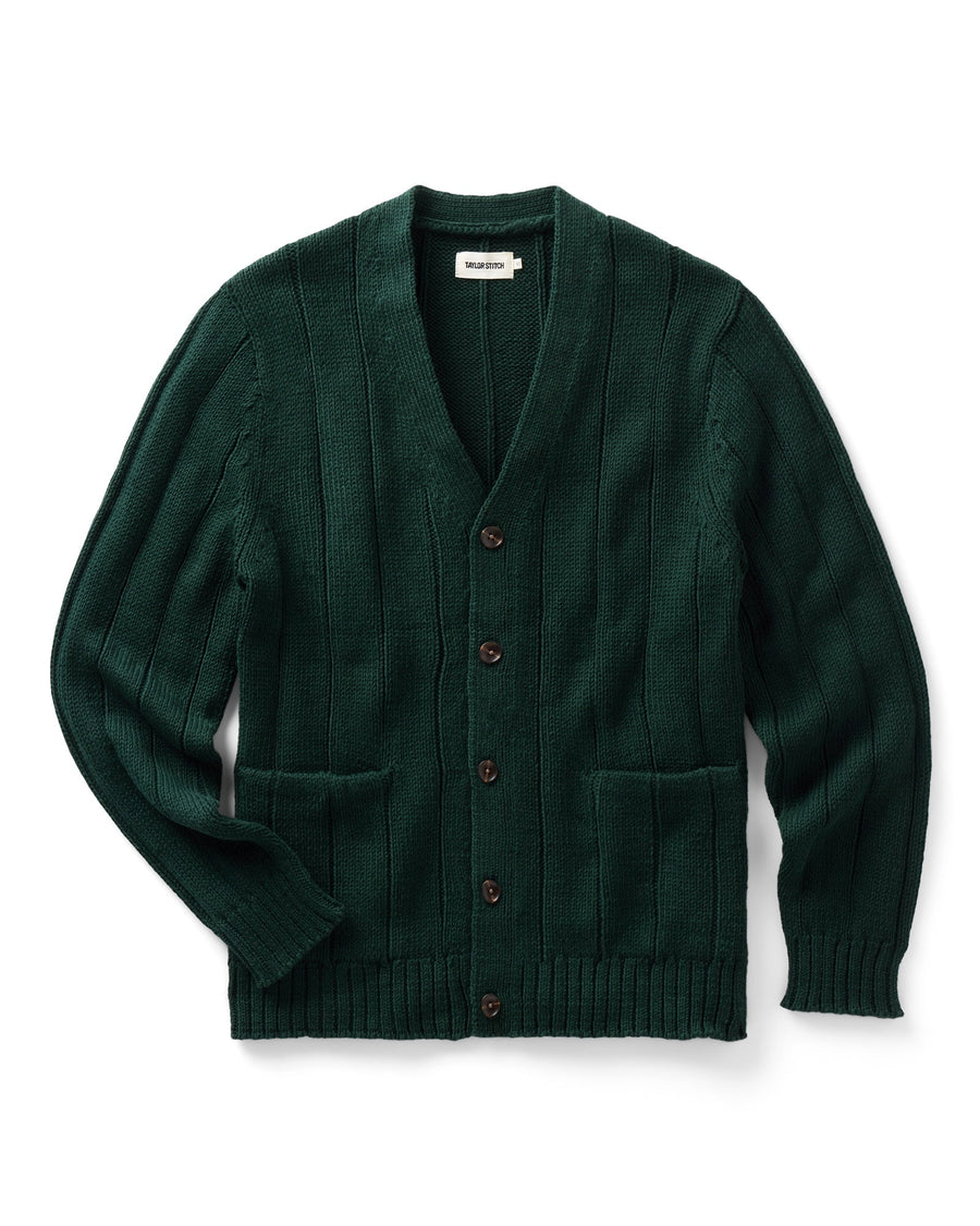 The Trench Cardigan in Dark Forest Rib Linen