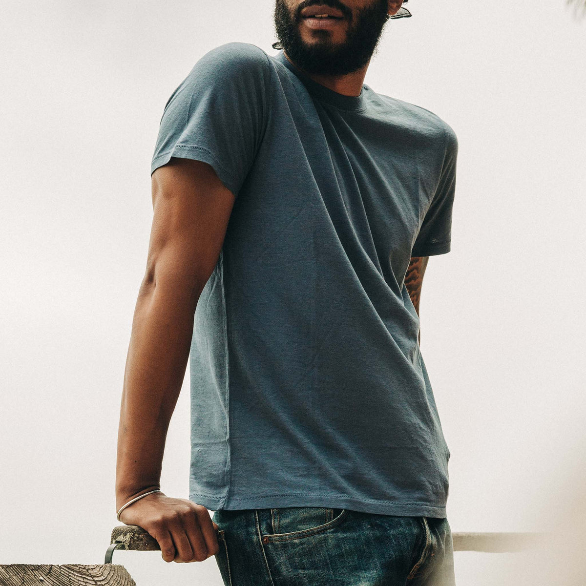 The Cotton Hemp Tee in Steel Blue