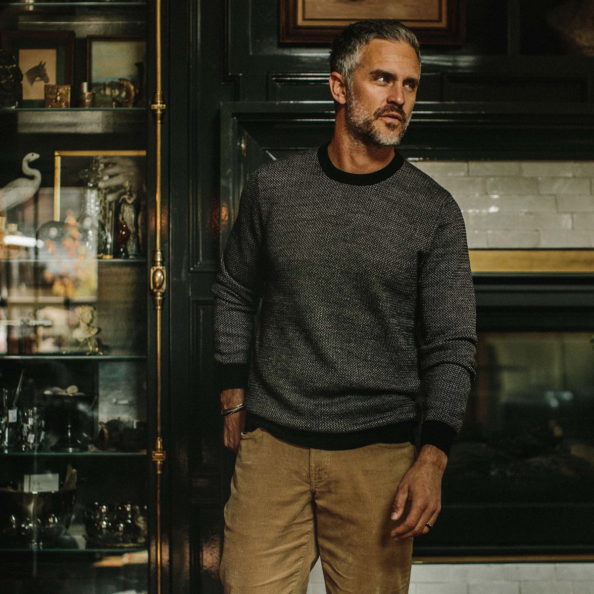 The Everett Sweater in Black Birdseye