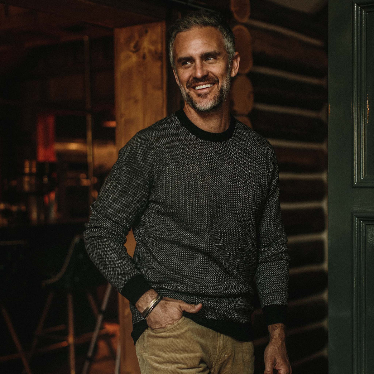 The Everett Sweater in Black Birdseye