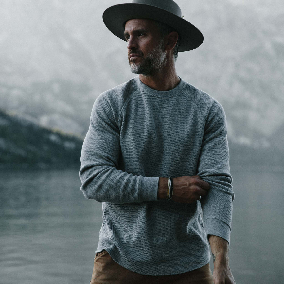 The Heavy Bag Waffle Crewneck in Aluminum