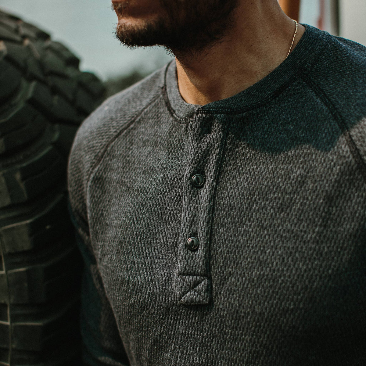 The Heavy Bag Waffle Henley in Navy