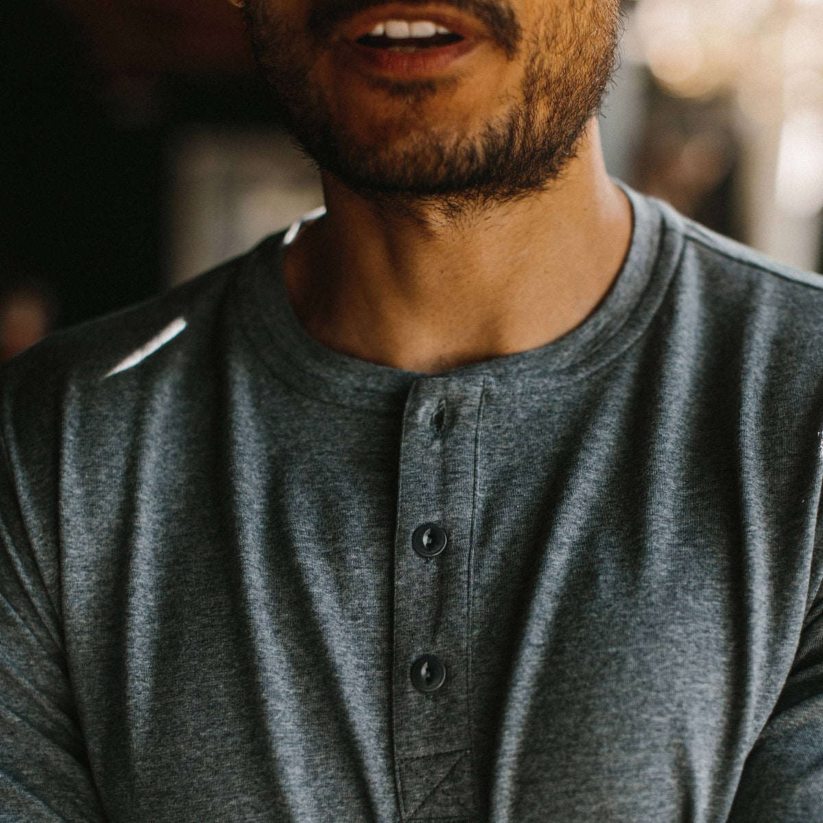 The Merino Henley in Heather Blue