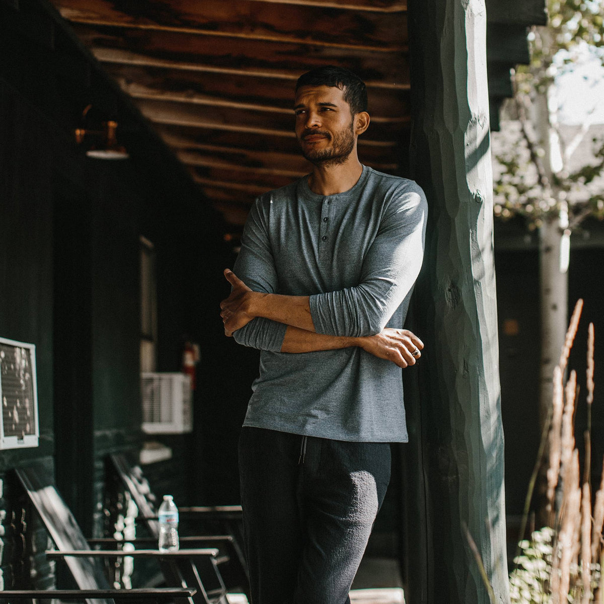 The Merino Henley in Heather Blue