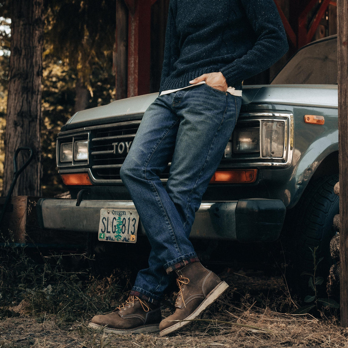 The Slim Brushed Back Jean in Sawyer Wash Organic Selvage