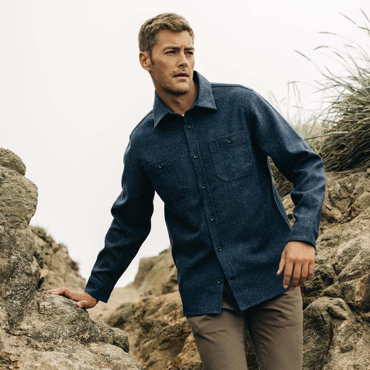 The Utility Shirt in Navy Donegal Wool