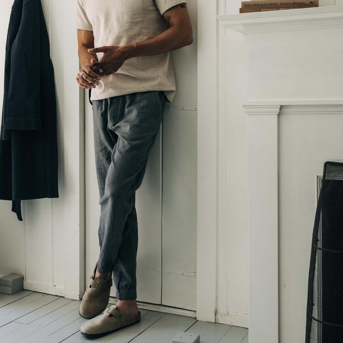 The Apres Pant in Heather Grey Double Cloth