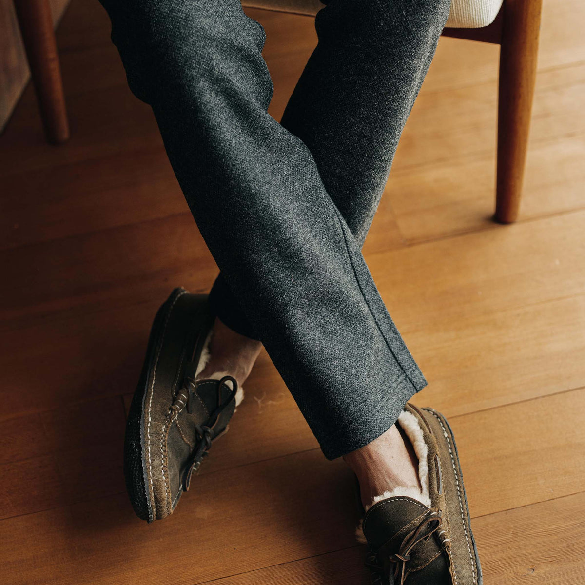 The Weekend Pant in Charcoal Herringbone Wool
