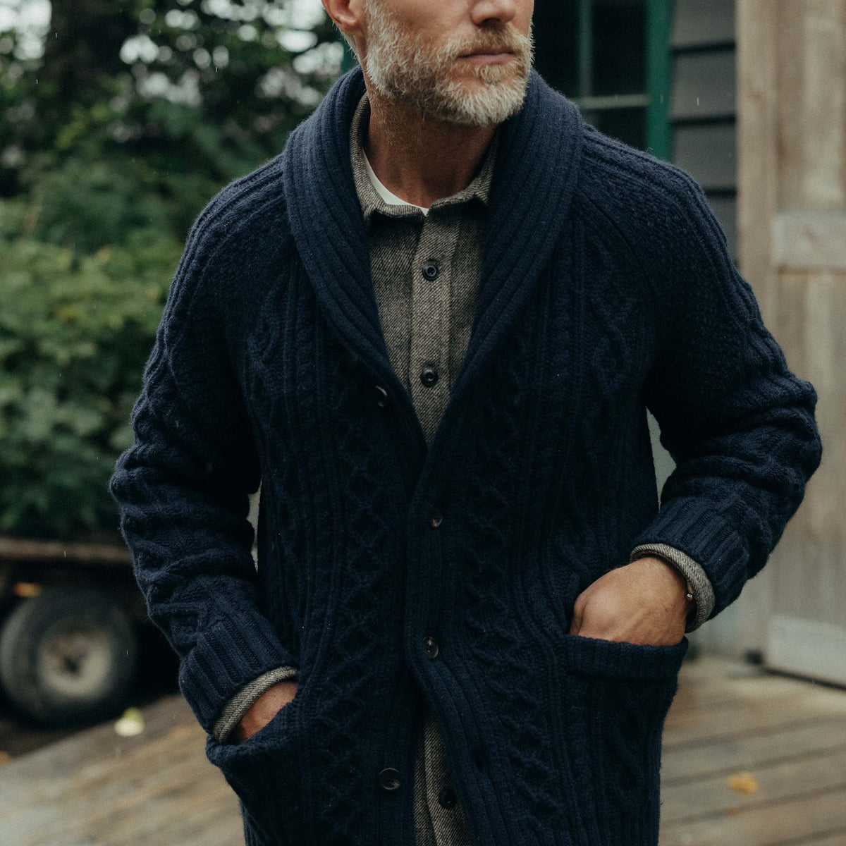 The Cascade Shawl Cardigan in Heather Marine