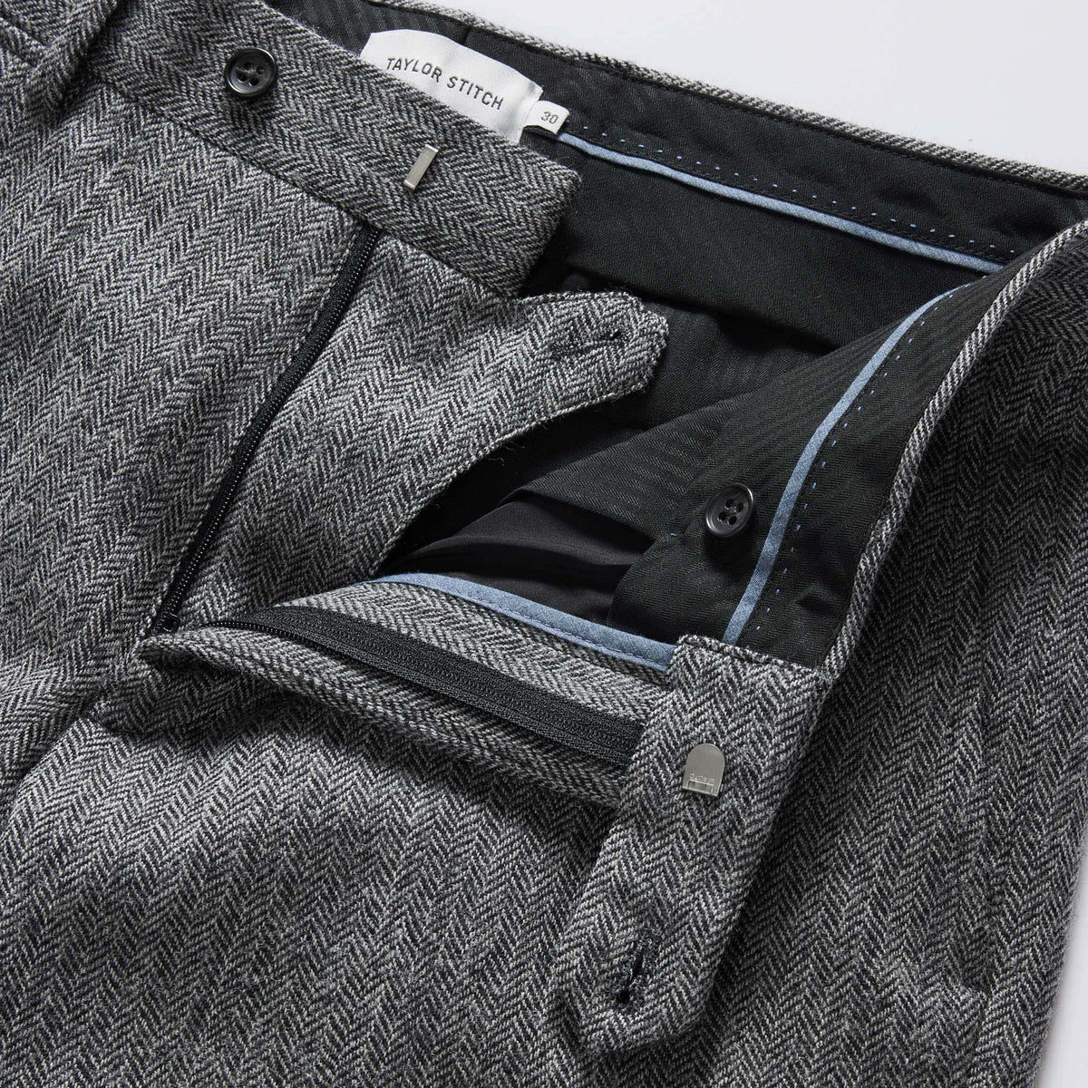 The Stevens Trouser in Slate Herringbone Wool