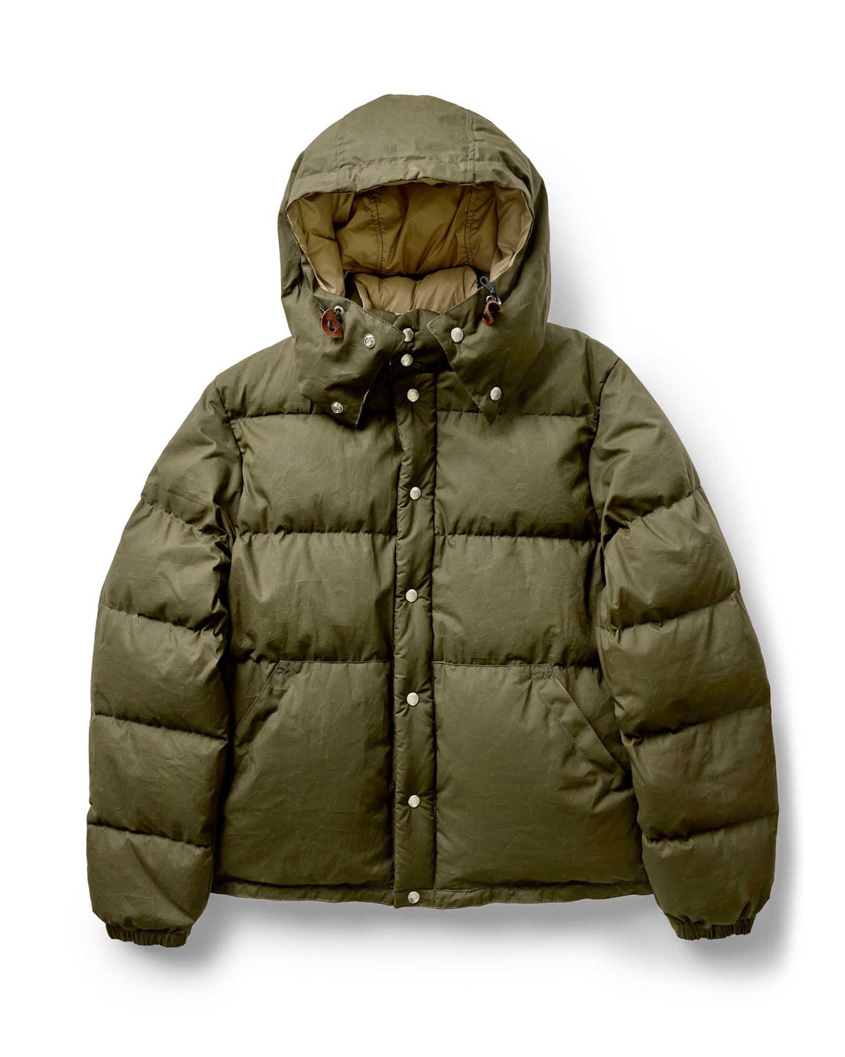 The Down Sweater in Olive Waxed Ripstop
