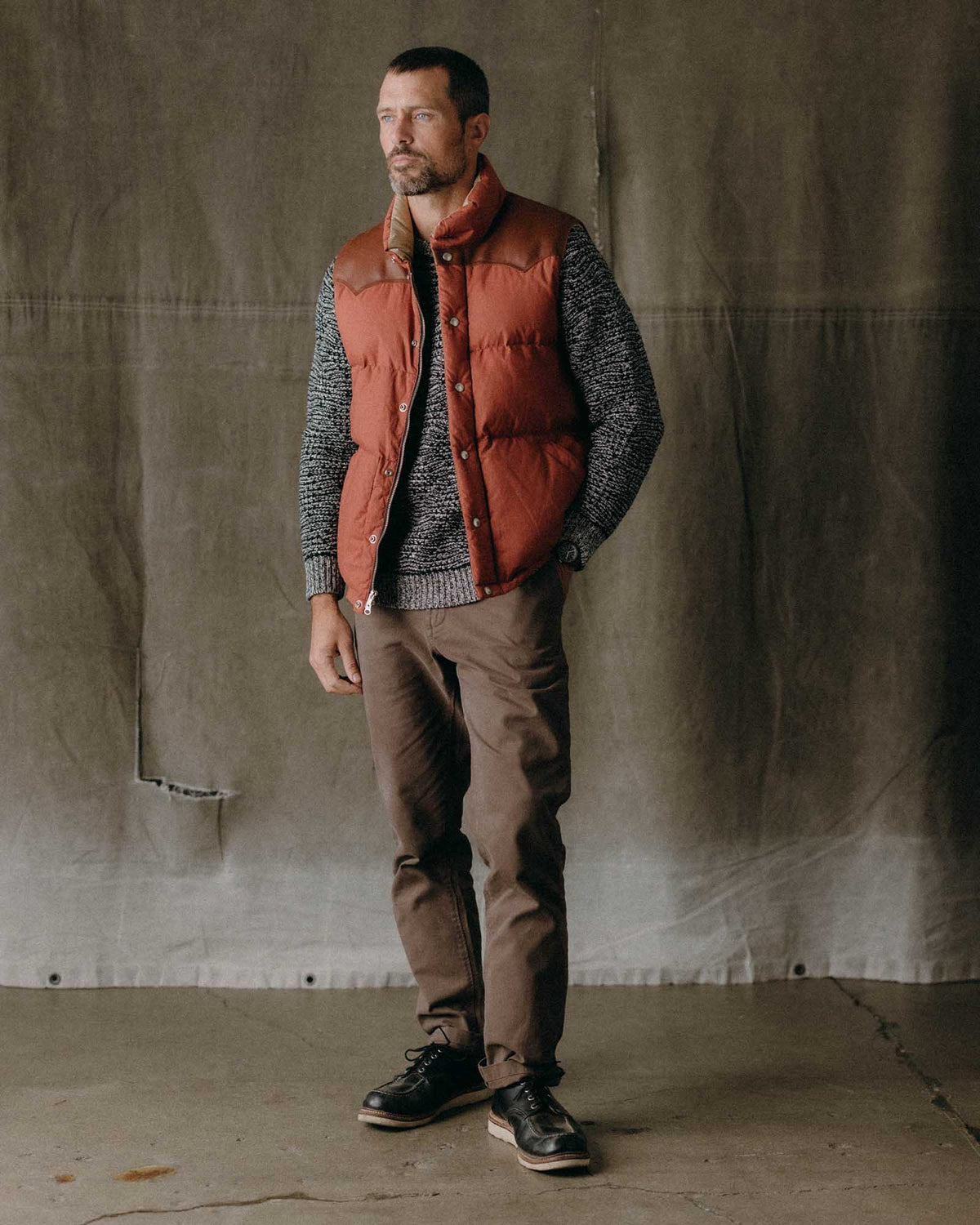 The Down Vest in Brick Red Waxed Ripstop