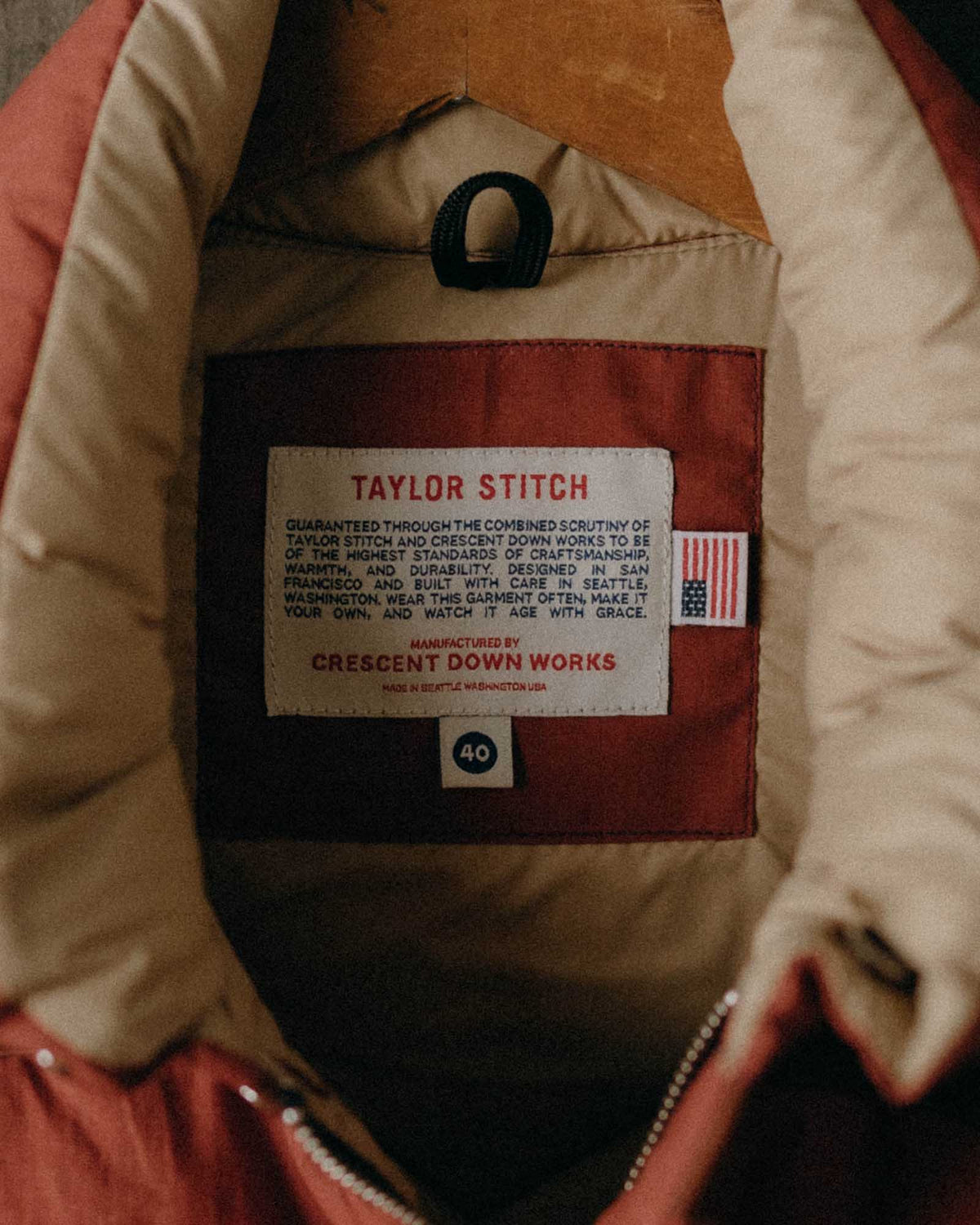 The Down Vest in Brick Red Waxed Ripstop