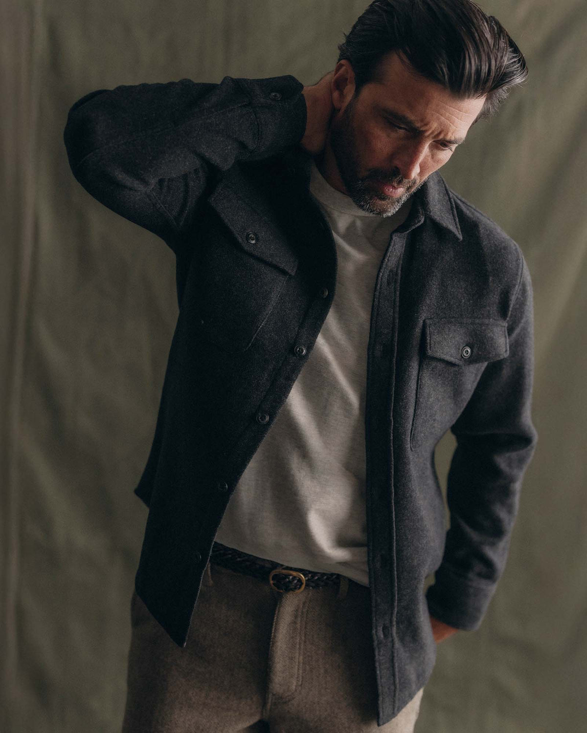The Maritime Shirt Jacket in Heather Charcoal Wool