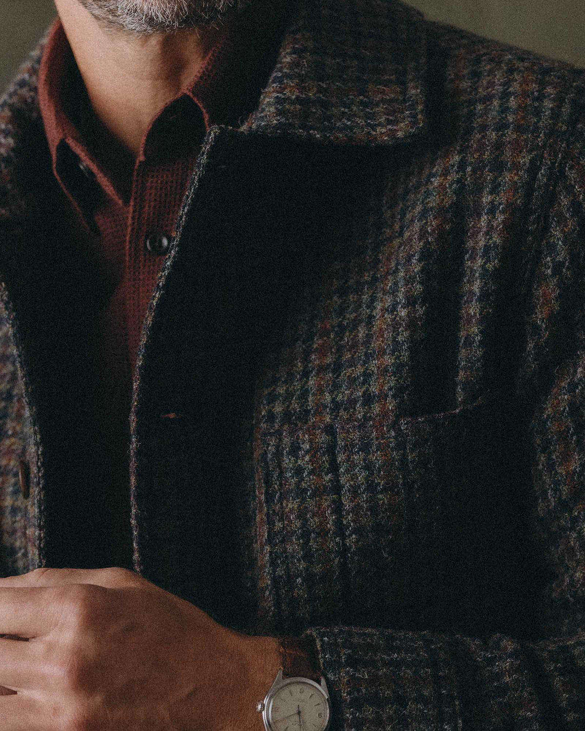The Ojai Jacket in Marsh Guncheck Harris Tweed Wool