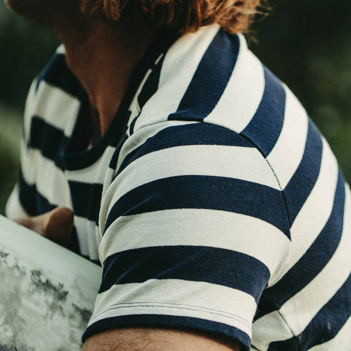 The Heavy Bag Tee in Natural & Navy Rugby Stripe