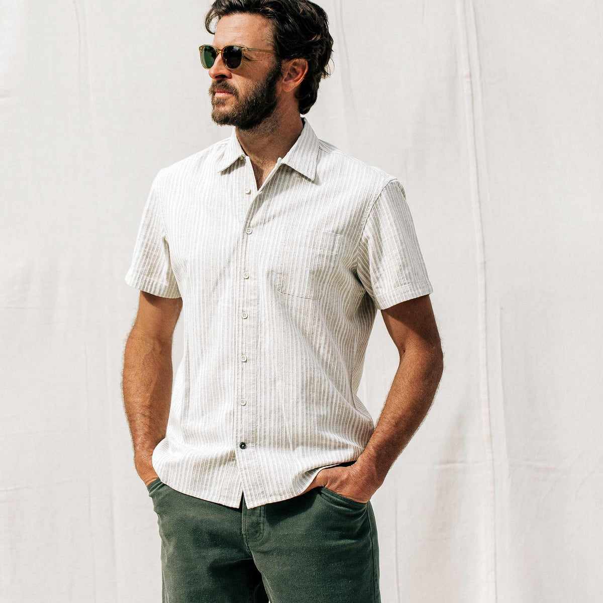 The Short Sleeve Hawthorne in Natural Stripe