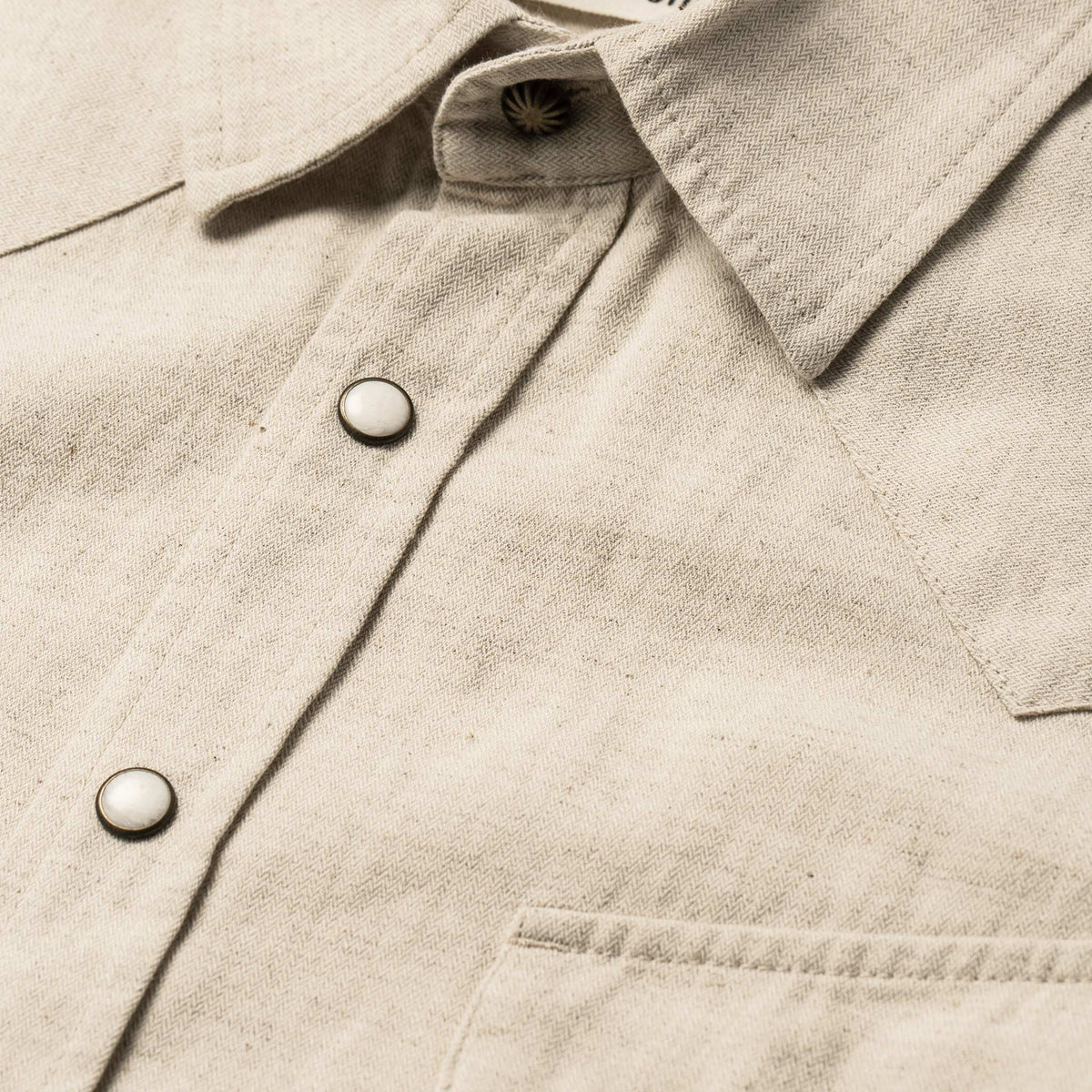 The Short Sleeve Western in Natural Herringbone