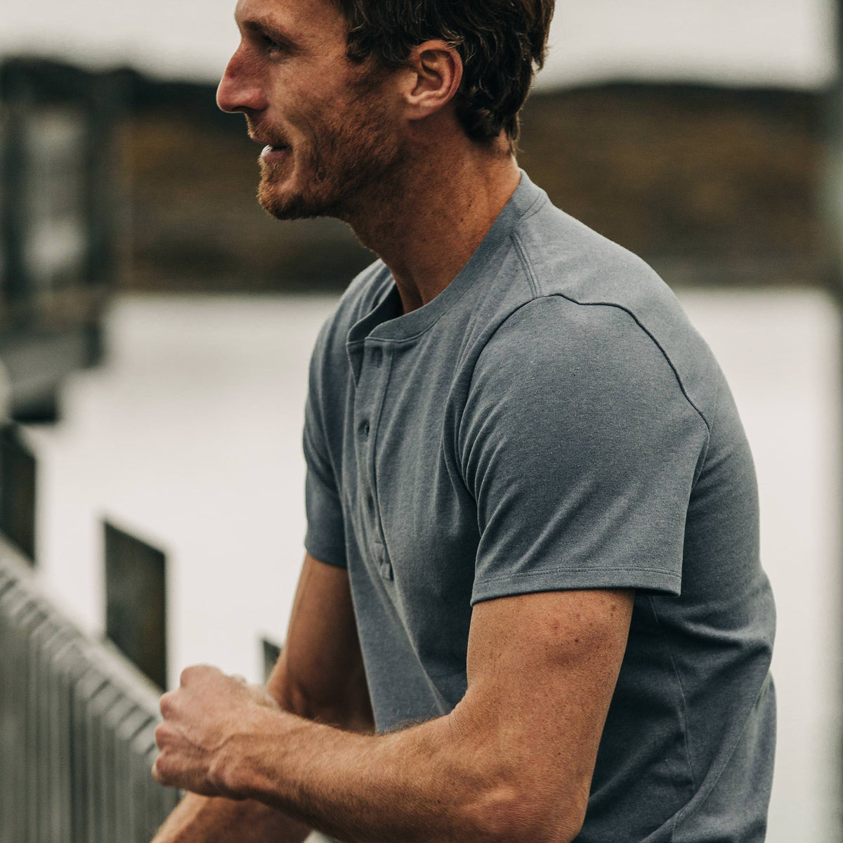The Short Sleeve Heavy Bag Henley in Atlantic Blue