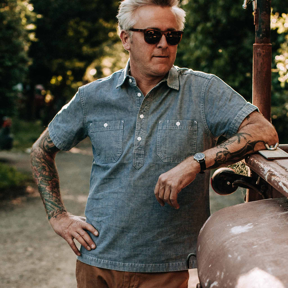 The Short Sleeve Popover in Blue Chambray