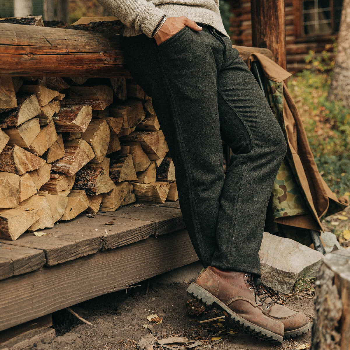 The Camp Pant in Dark Moss Wool