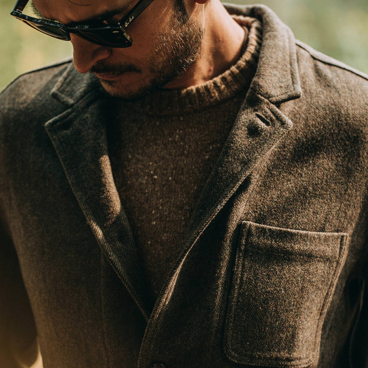 The Gibson Jacket in Olive Herringbone Wool