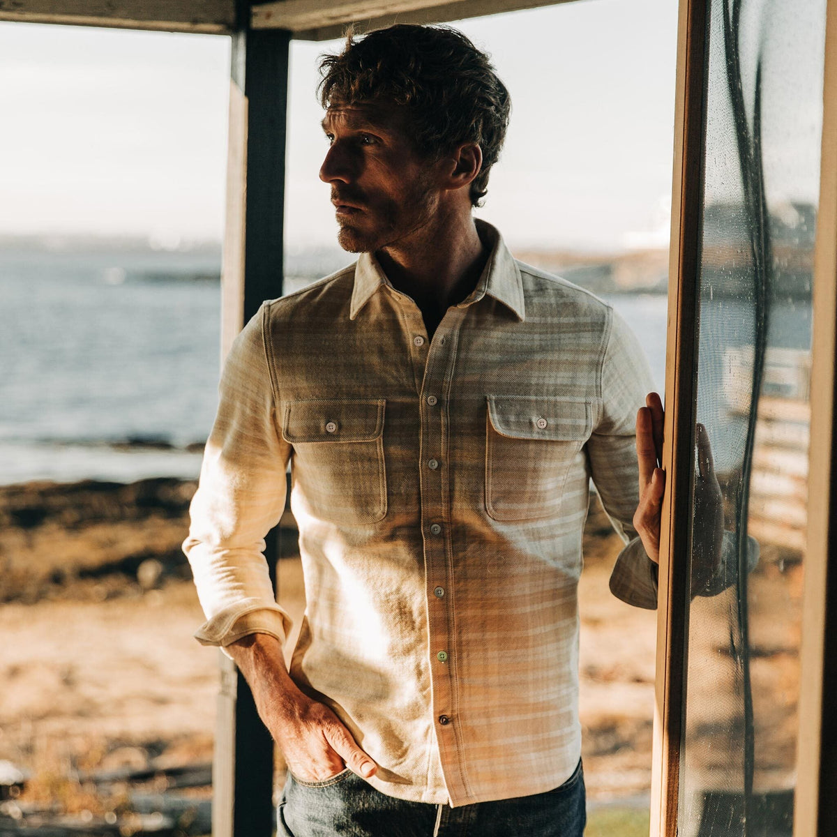 The Ledge Shirt in Sand Plaid