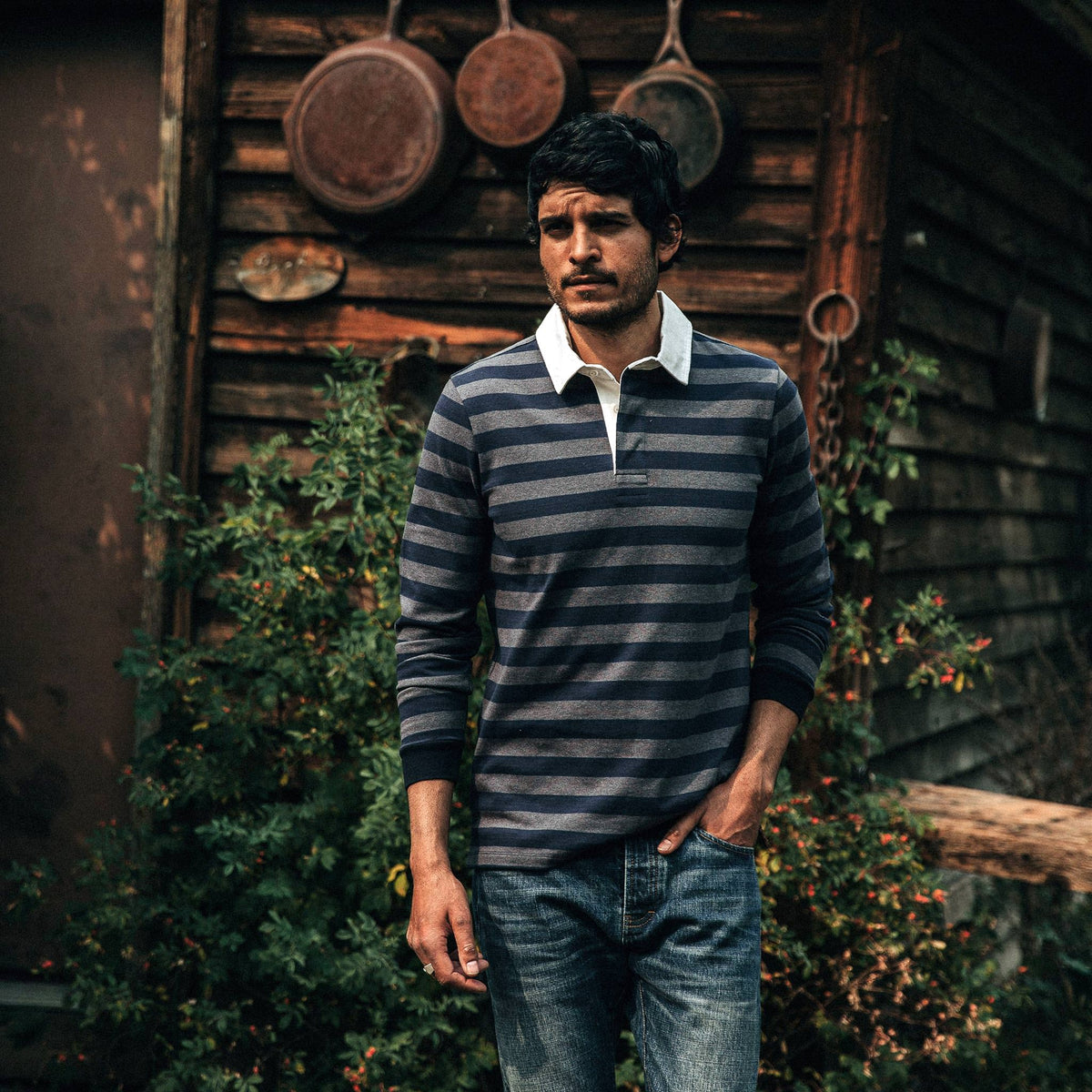 The Rugby Shirt in Navy Stripe
