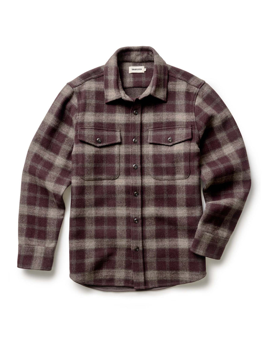 The Maritime Shirt Jacket in Burgundy Plaid Wool