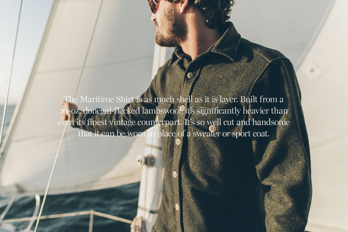 The Maritime Shirt Jacket in Moss Donegal Wool