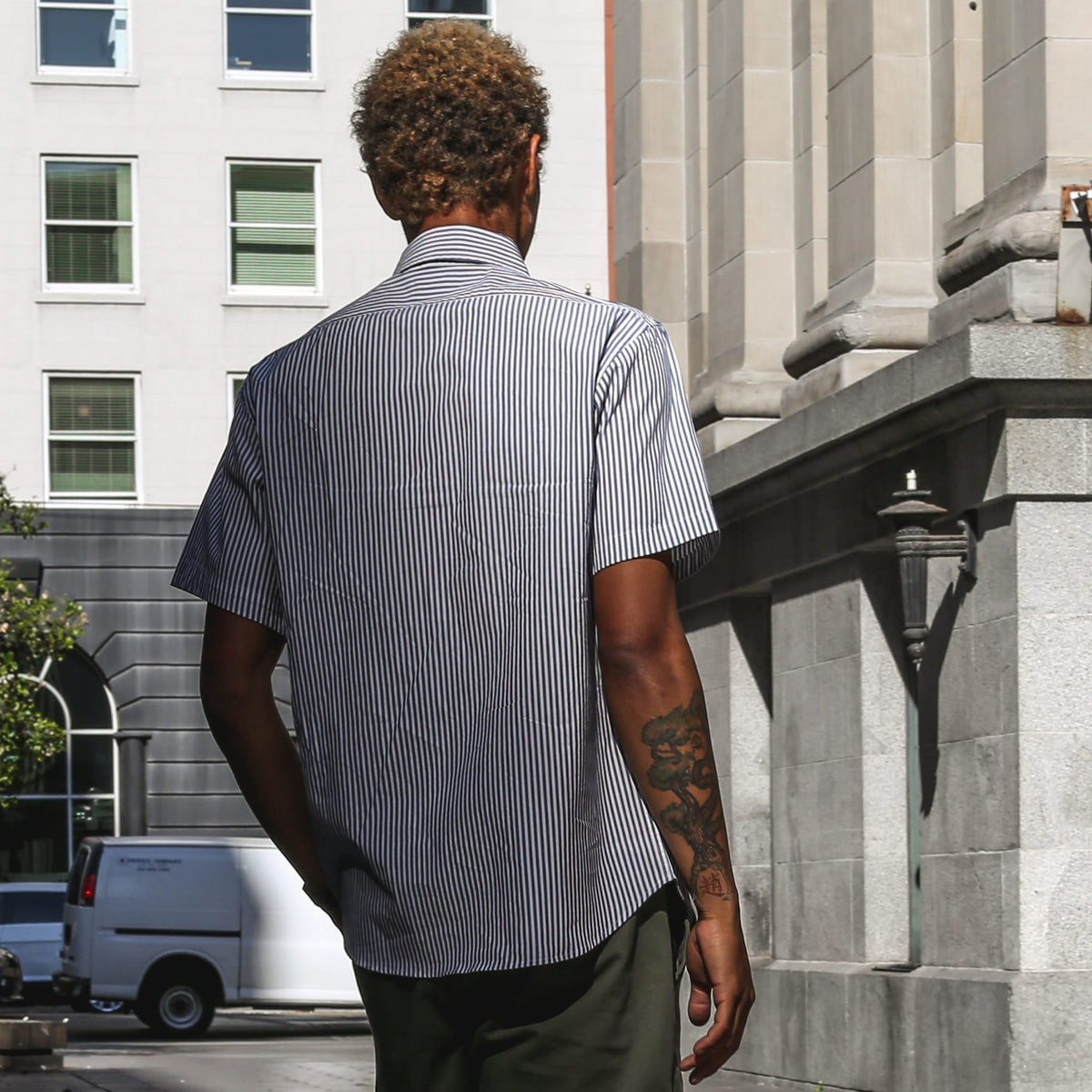 The Short Sleeve California in Navy Stripe Poplin