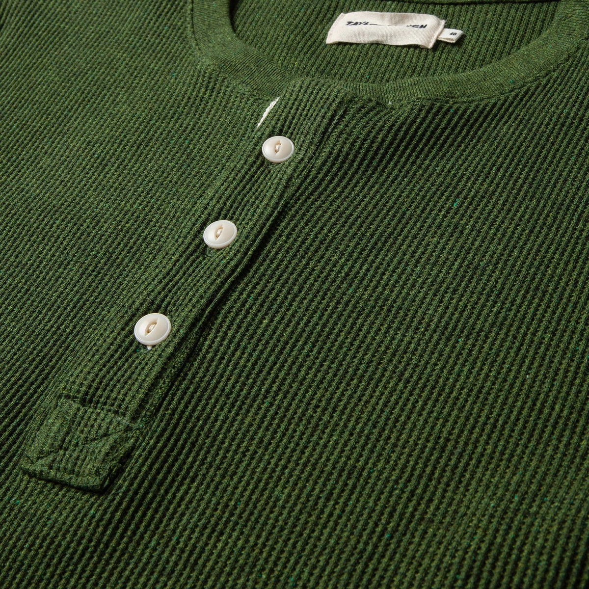 The Heavy Bag Waffle Henley in Heather Olive
