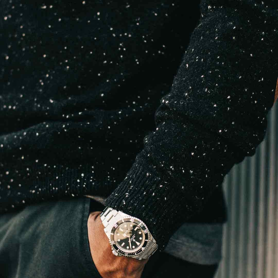 The Hardtack Sweater in Black Yak Donegal