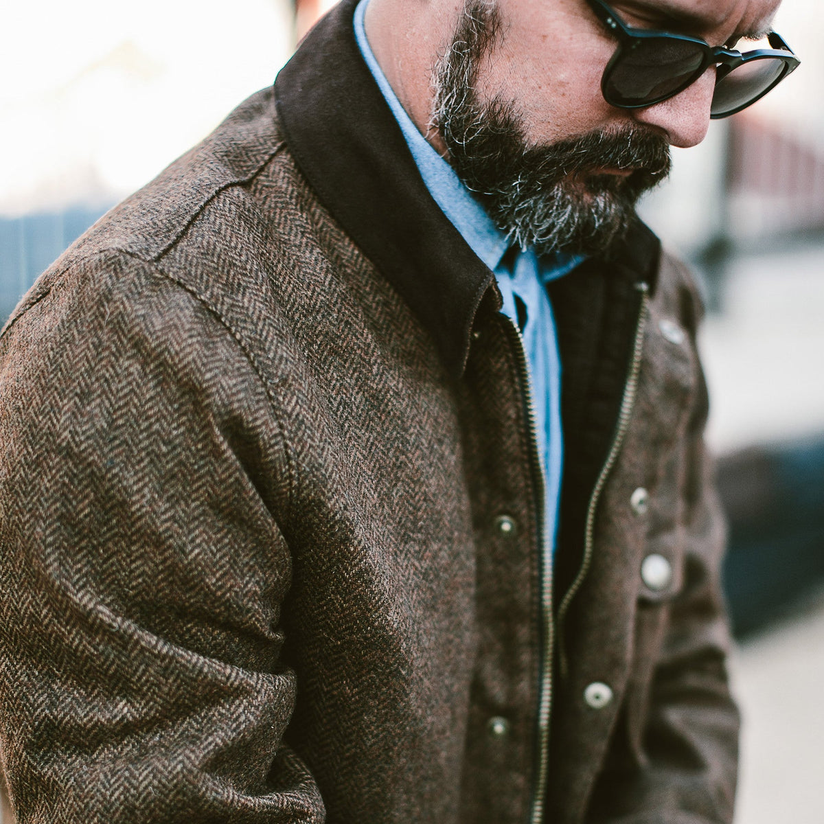 The Rover Jacket in Oak Herringbone Waxed Wool
