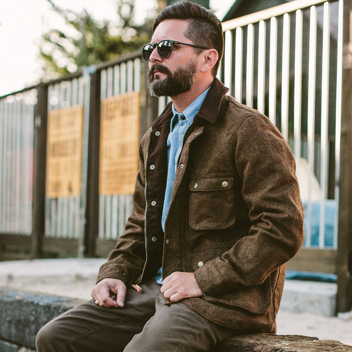 The Rover Jacket in Oak Herringbone Waxed Wool