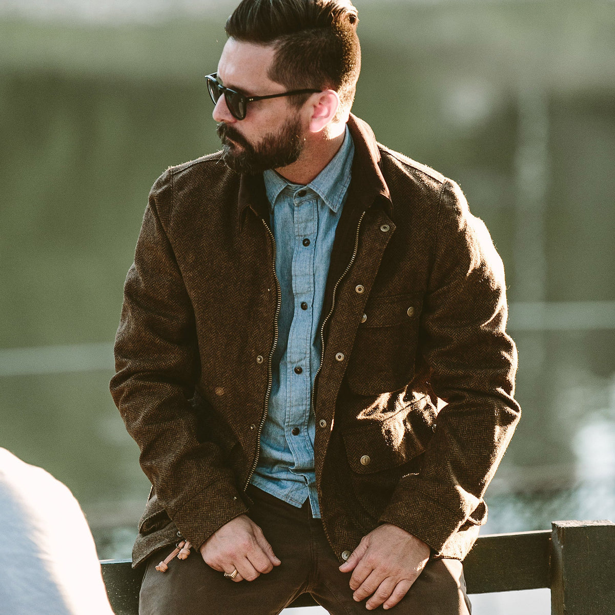 The Rover Jacket in Oak Herringbone Waxed Wool