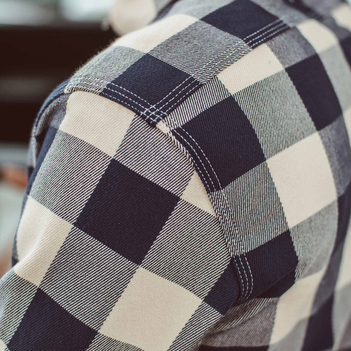 The Moto Utility Shirt in Natural & Navy Buffalo Plaid