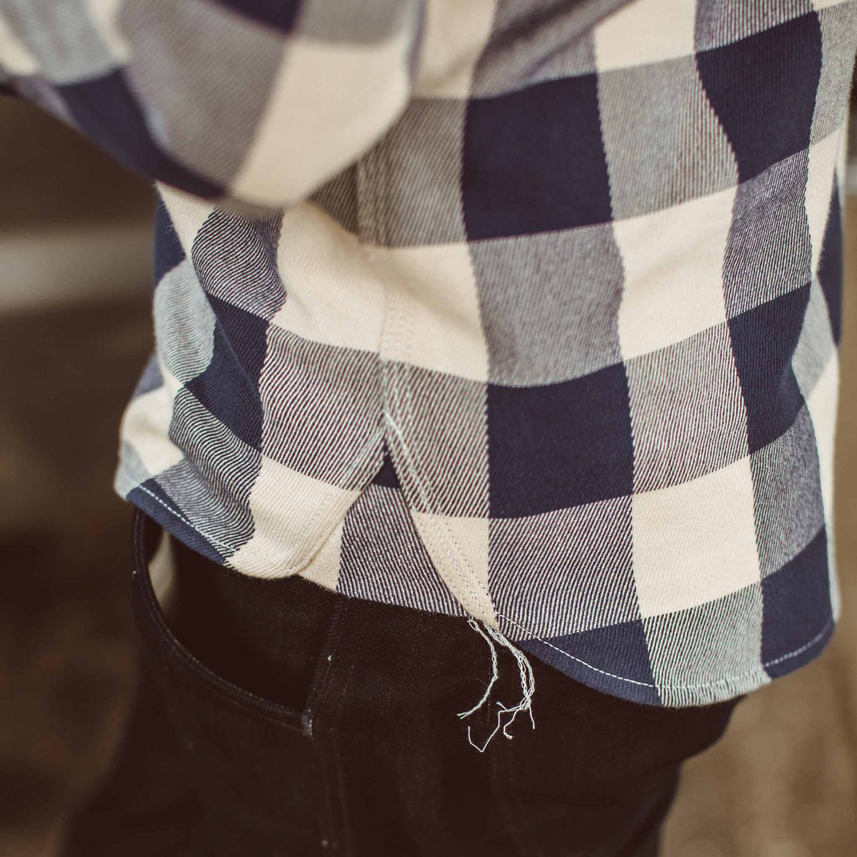 The Moto Utility Shirt in Natural & Navy Buffalo Plaid