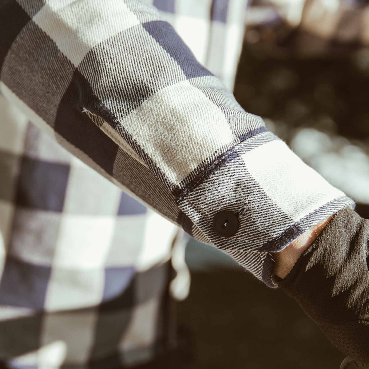The Moto Utility Shirt in Natural & Navy Buffalo Plaid