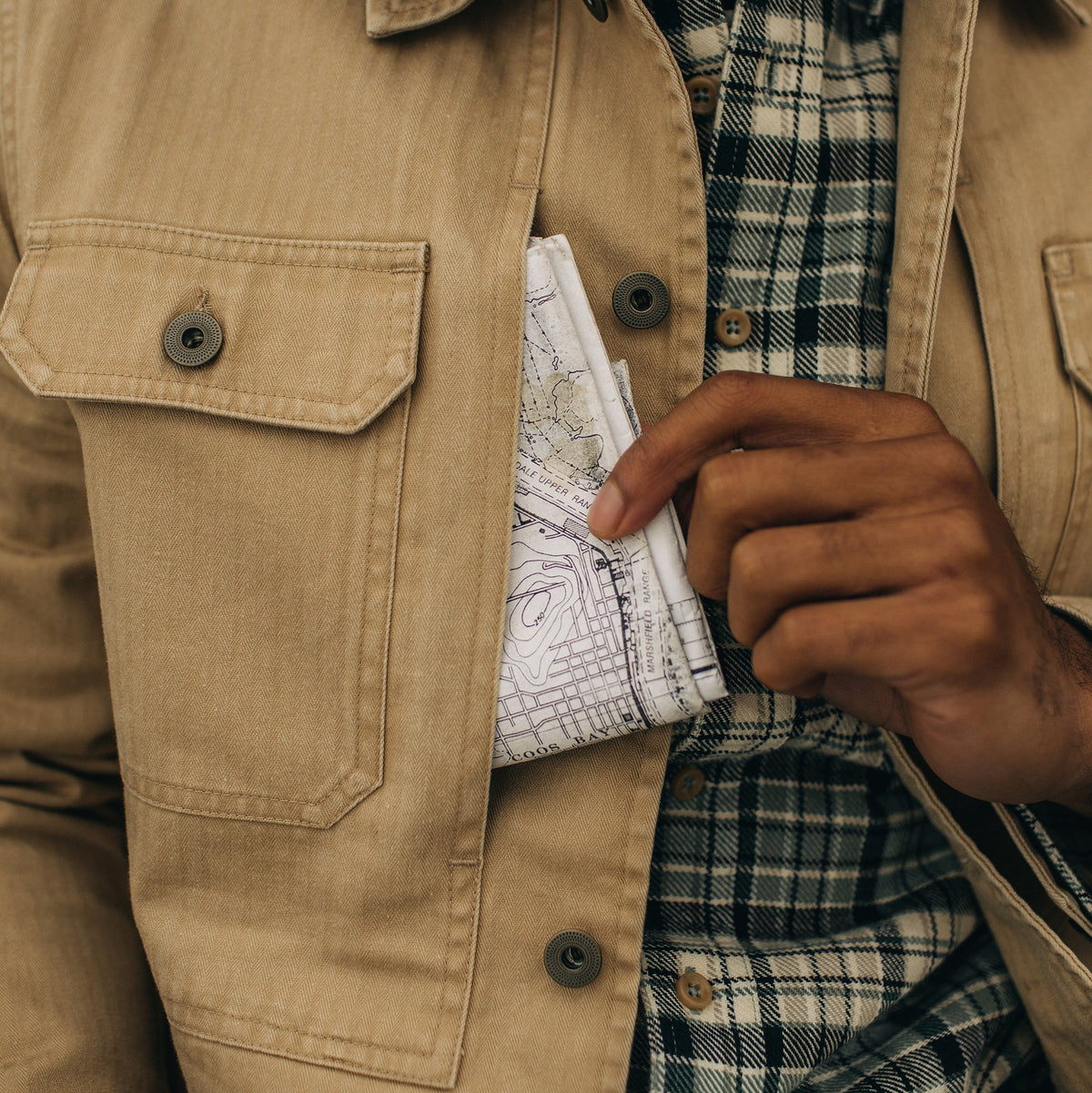 The Reserve Shirt in Khaki Herringbone
